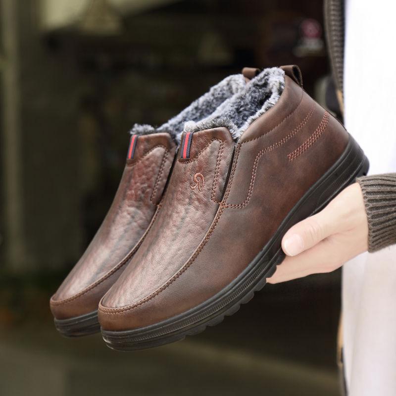Хлопковая обувь утеплена хлопком, зимним вельветом и утолщенной термокожей из ПУ, деловая кожа с мягкой подошвой, закрывающая ногу