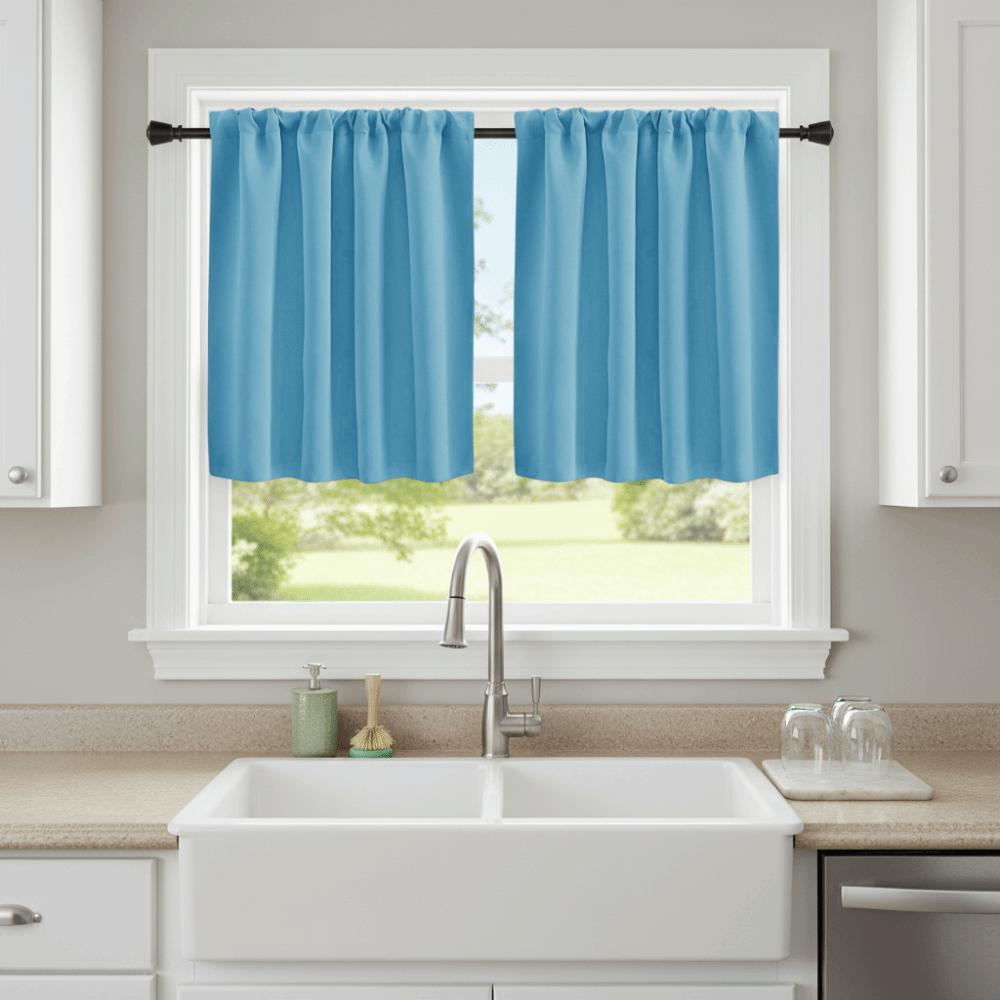 2PCS Solid Color Kitchen Short Curtain Through-rod Design Cabinet Curtain  Fireplace