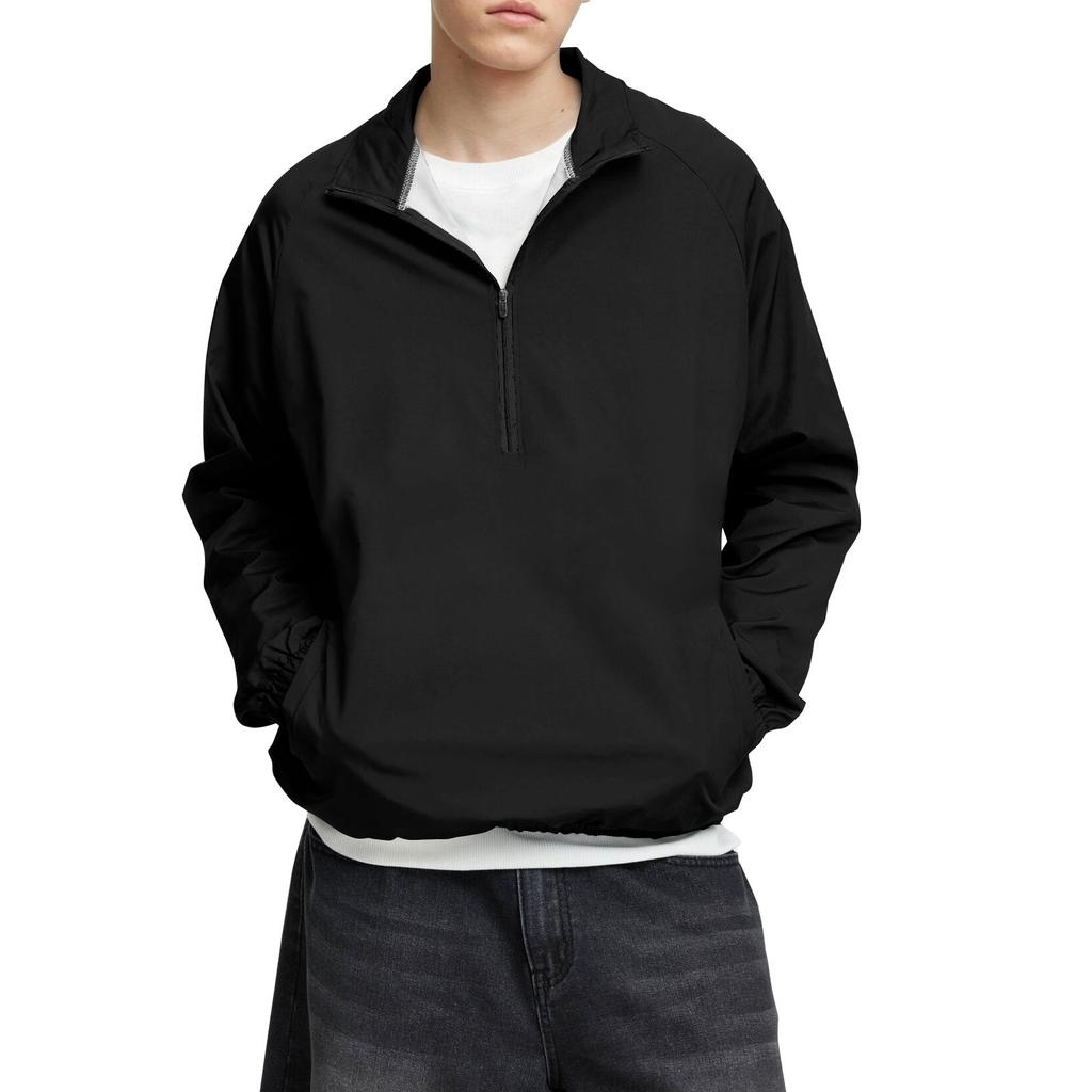 Мужской зимний однотонный топ с воротником-стойкой и застежкой-молнией на половину длины, рукавом реглан, длинным рукавом