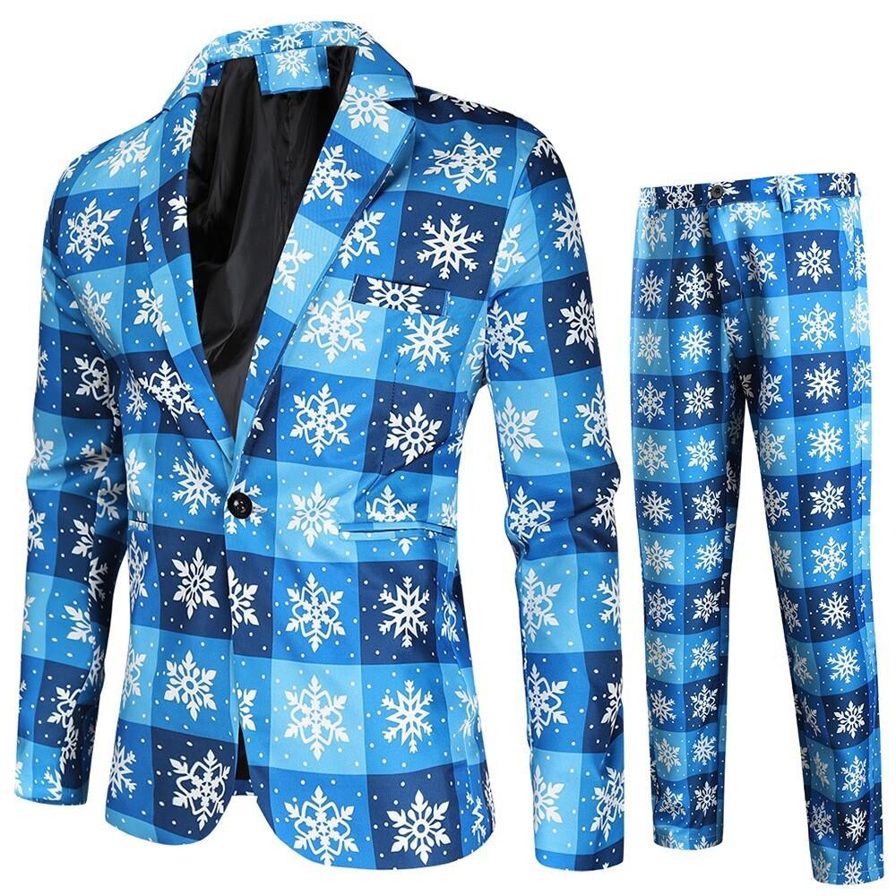 Print Suits Fashion Merry Christmas Men's Suits Jackets Casual Suit 2 Piece Suits(Blazers + Pants) Christmas Gift Set Men's Christmas Print Set Party
