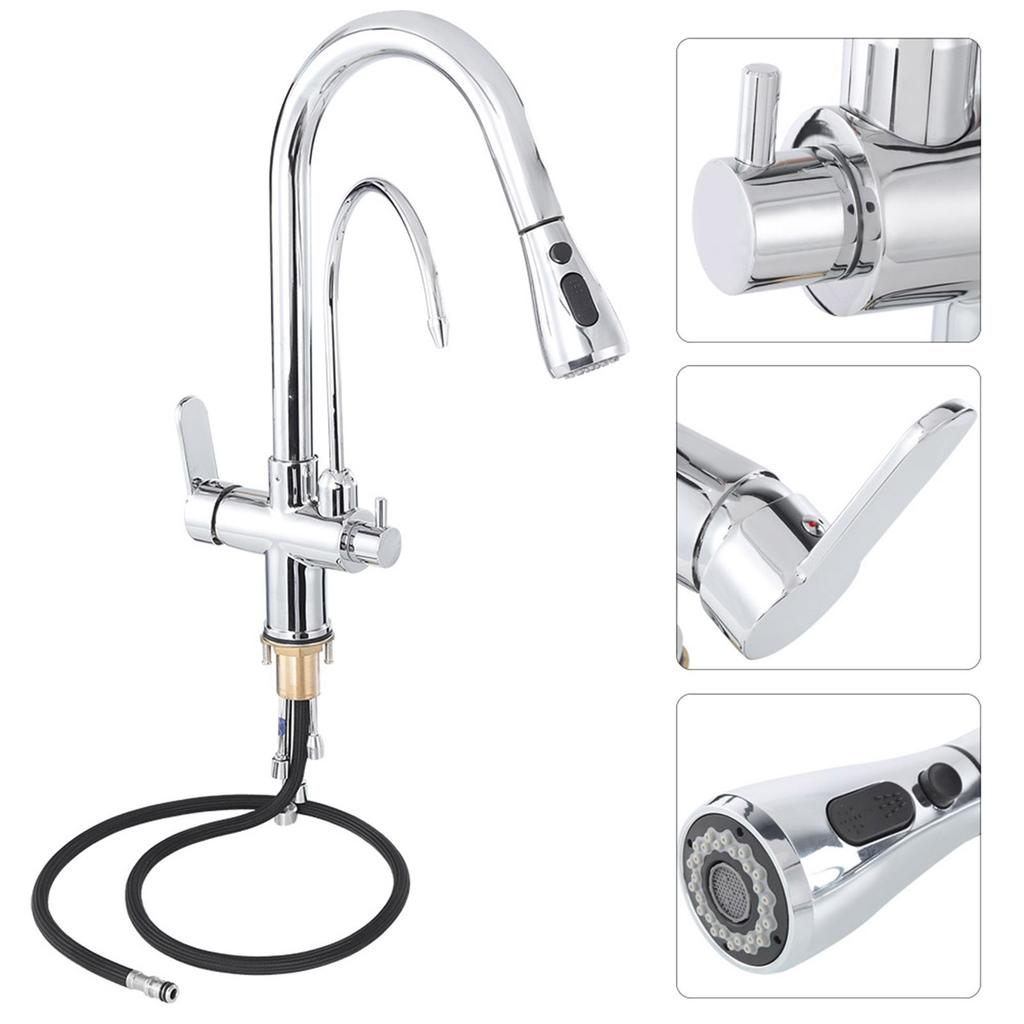 G1/2 Современный 3 в 1 Фильтр-очиститель Кухонный кран Двойная ручка Выдвижная мойка Горячая Холодная Вода