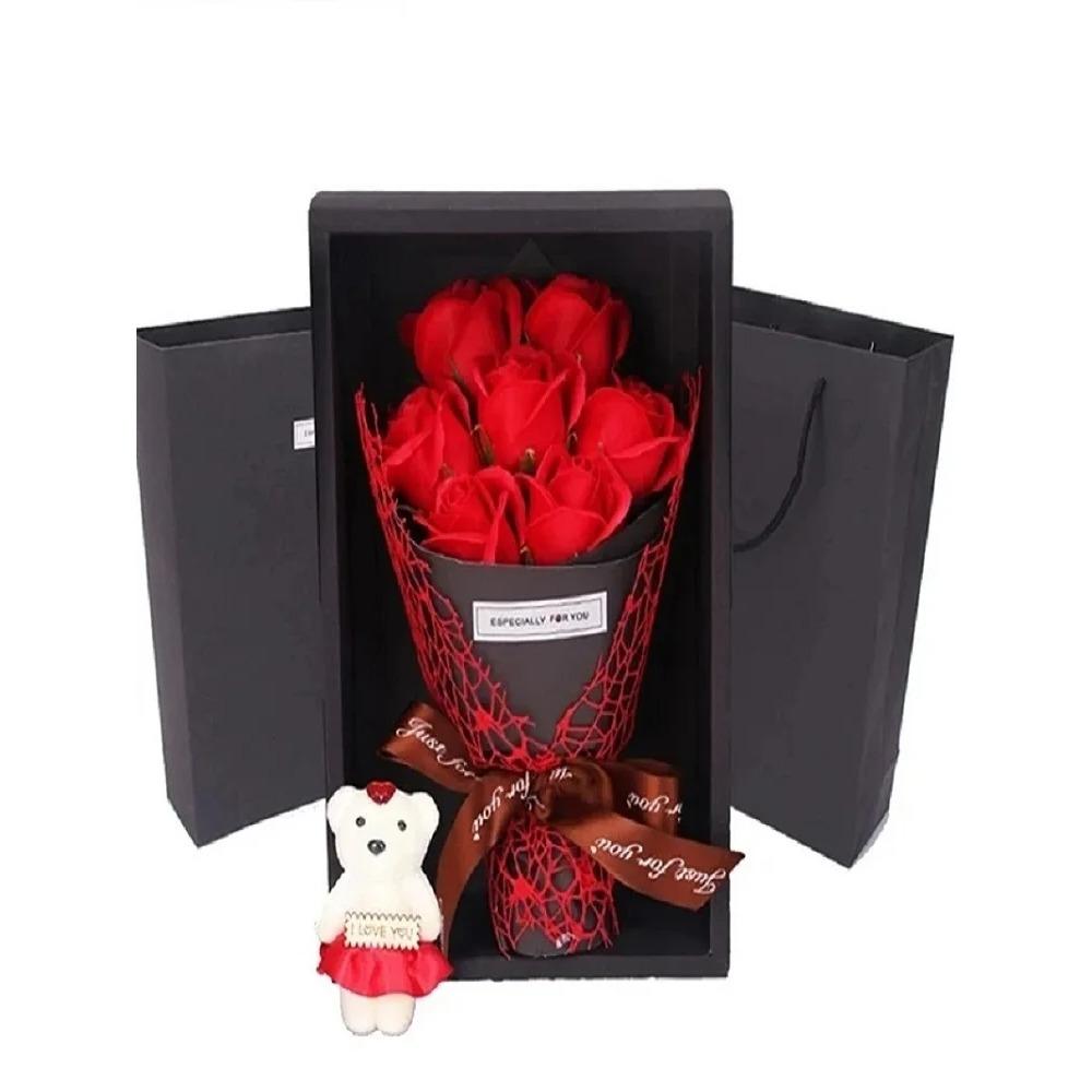Valentine's Day Artificial Flowers 7 Rose Soap Bouquet Gift Box Teddy Bear Flower Creative Valentine's Day Gift Home Decor
