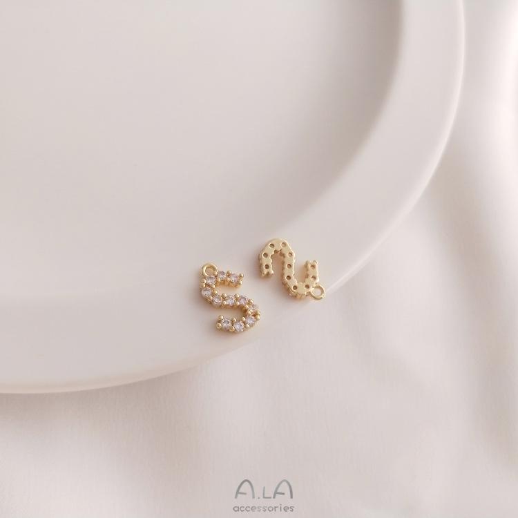 14K Gold Plated Zircon Alphabet Pendant for DIY Jewelry Accessories