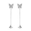 925 Sterling Silver Elegant Double Butterfly Long Tassel Drop Earring For Women Zircon Earrings Jewelry Gifts Wholesale S-E559