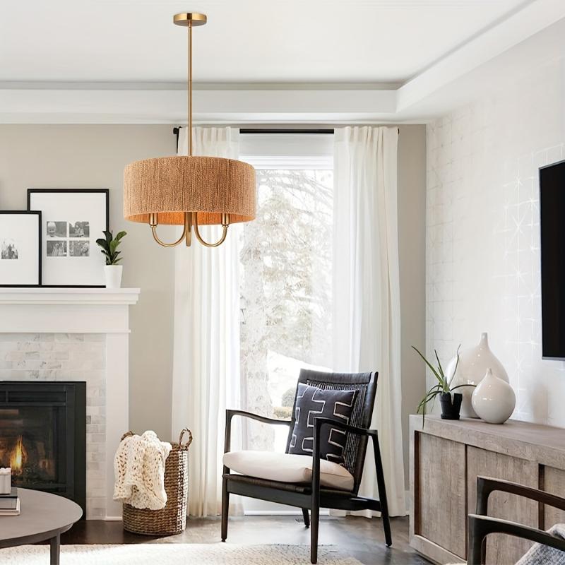 Подвесной светильник из бумажной веревки, простой круглый подвесной светильник для гостиной