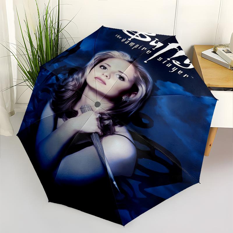 Buffy the Vampire Slayer1 Print Automatic Umbrella, 8 Rib Iron Frame, Plastic Handle, Suitable for Outdoor Travel &Daily , Ideal Gift