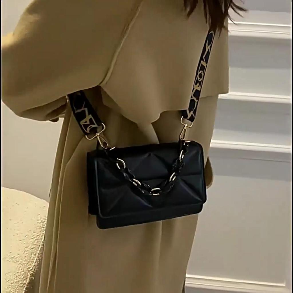 Однотонная сумка через плечо с широким ремнем на плечо, женская дорожная акриловая сумка-мессенджер с цепочкой, клетчатые сумки из искусственной кожи через плечо