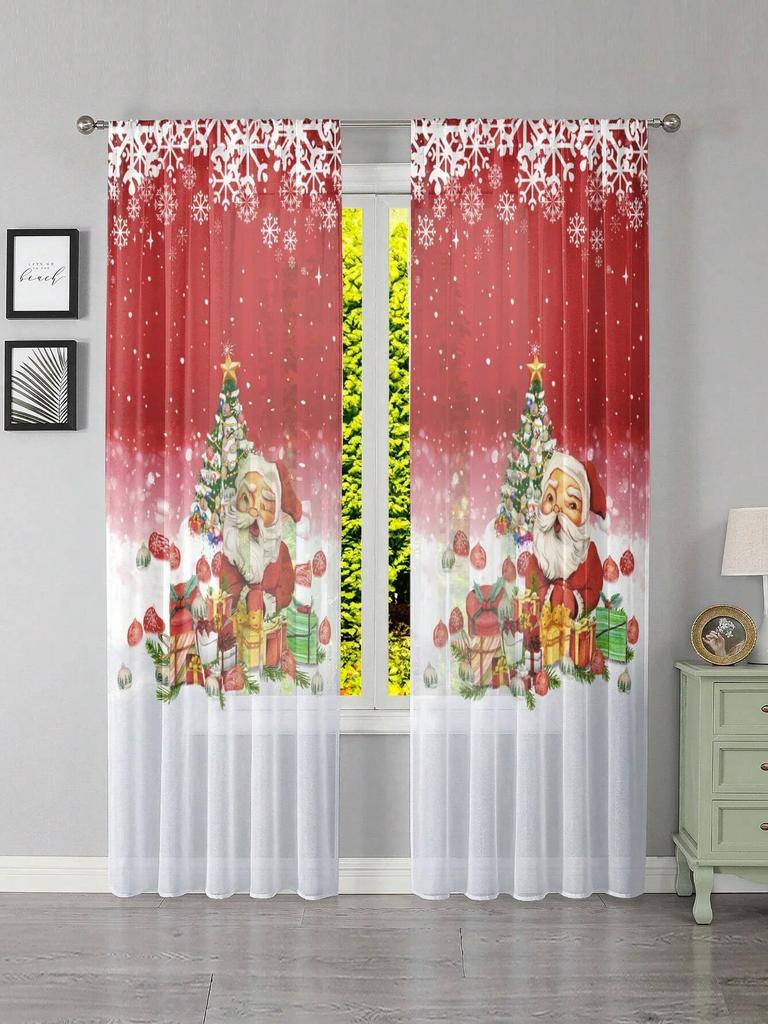 2pcs Luxurious Christmas Curtains With Golden 3D Digital Design Light-Filtering Window Curtain for Living Room, Bedroom, Office,