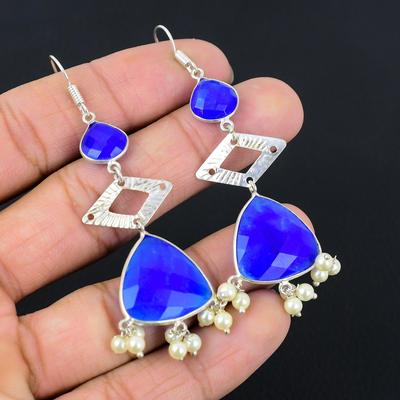Серьги-подвески для дочери из стерлингового серебра 925 пробы с синим сапфиром, ручная работа, новые