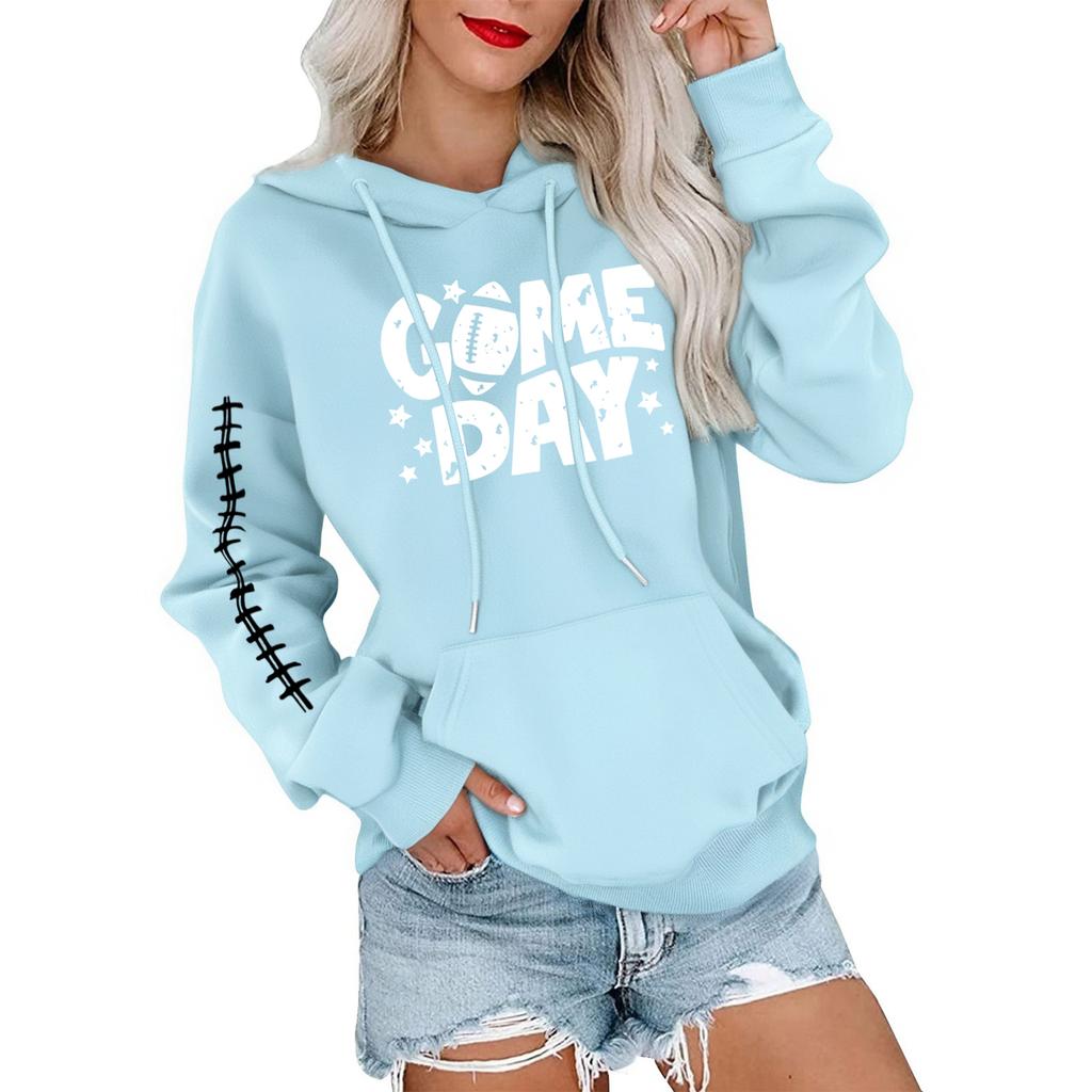 Women's Fashionable, Casual, Comfortable Round-neck, Hooded, Long-sleeved, Rugby-print Warm Sweater
