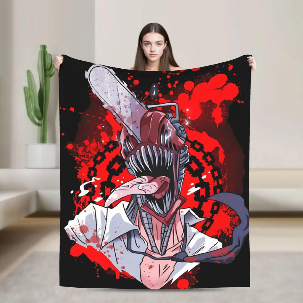 Chainsaw Man Anime Reze Plush Flannel Throw Blanket Soft Warm Bedspread for Living Room Students