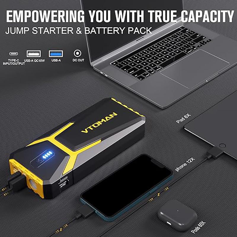 VTOMAN Power Bank 20000 мАч Пусковое устройство Портативное зарядное устройство Автомобильный бустер 4500А Автоматическое стартовое устройство Аварийный стартер автомобильного аккумулятора