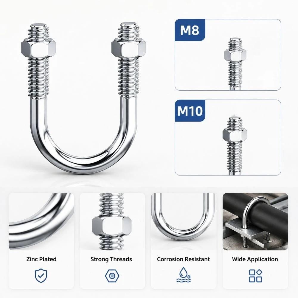 Multifunctional U-shaped Pipe Clamp with Screw Nut Fixed Clamp  Pipes, Building Fasteners