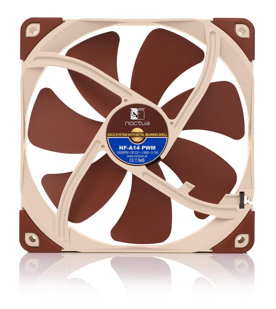 Noctua NF-A14 PWM, Премиальный бесшумный вентилятор, 4-контактное подключение (140 мм, Коричневый)