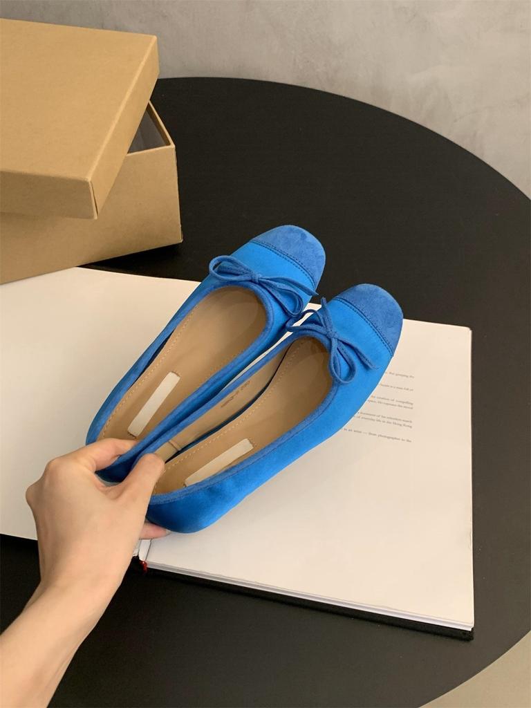 Внутренняя часть с толстой подошвой и мелким горлом, одинарные туфли женские, весна и осень, синие туфли Doudou, красные, женские туфли, нежный вечерний бриз, балетная фея