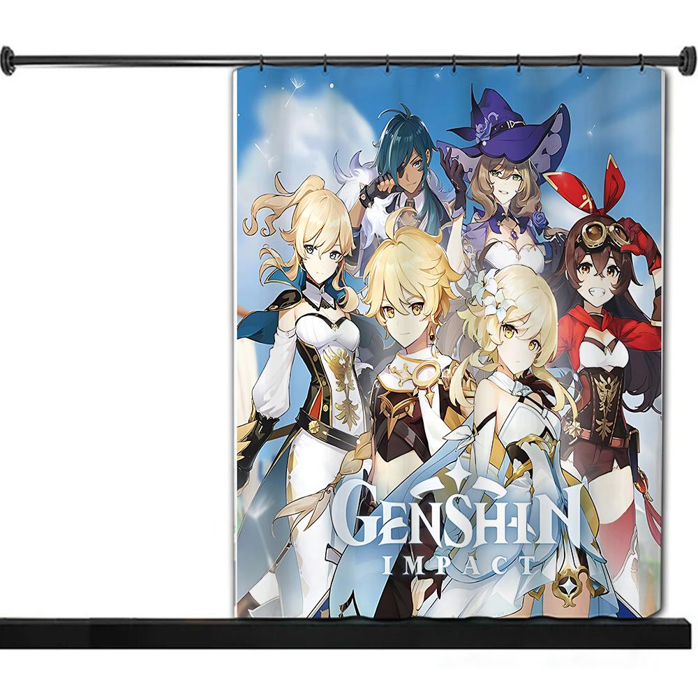 Shower Curtain Waterproof Polyester Fabric Paint Colorful Bath Curtains Genshin Impact Home Bathroom Decor Curtain With Hook