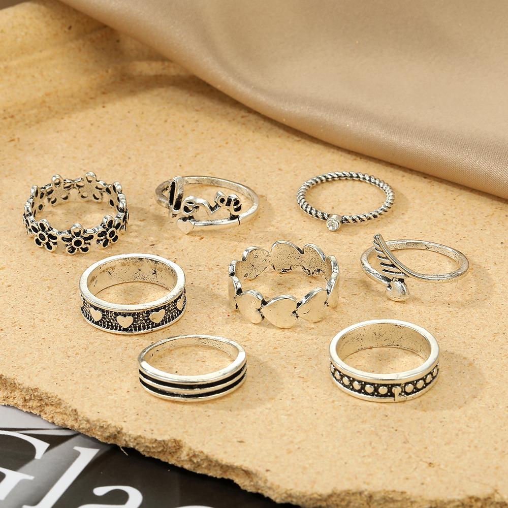 Винтажные металлические серебряные кольца с гравировкой «Крылья любви», комплект из 8 шт., женские модные ювелирные изделия