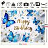 1 blue butterfly background, Happy Birthday, floral decoration, Shooting Star, butterfly blessing, theme party decoration