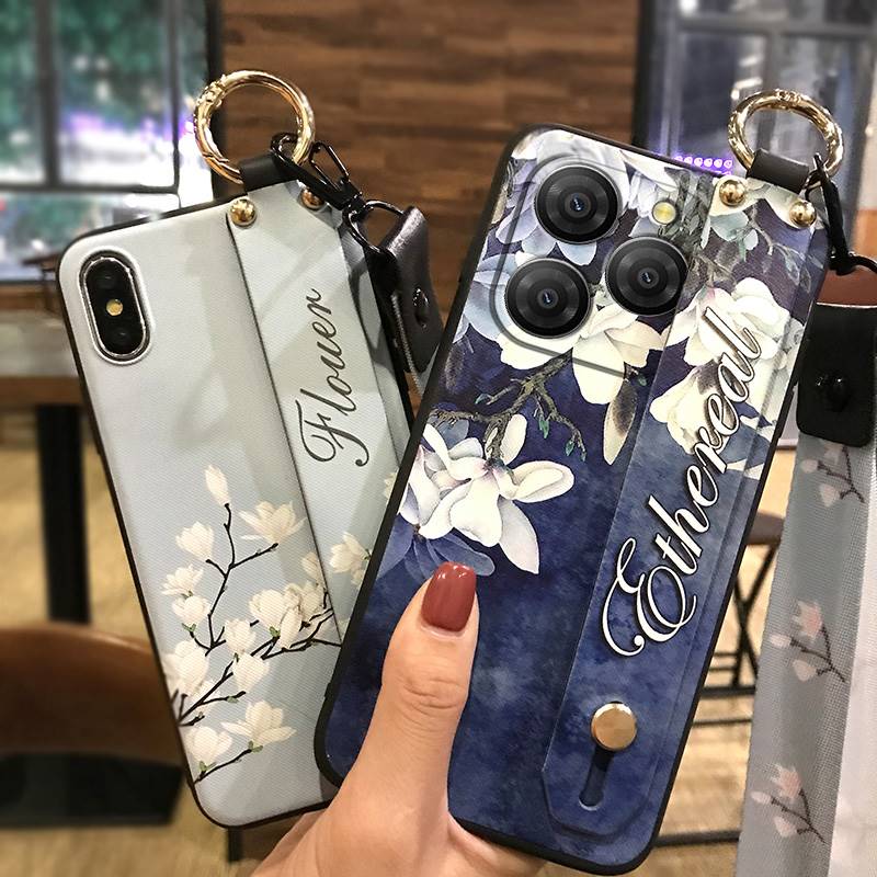 Anti-dust Soft Case Phone Case For Blackview Shark9 5G Wrist Strap Shockproof Durable Waterproof Flower Kickstand Ring