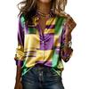 Женская рубашка с лацканами, длинным рукавом, в полоску Mardi Gras, топ, пуговицы, планка, свободный крой, карнавальный наряд, вечерний топ, мягкая ткань, одежда для фестиваля