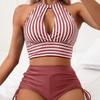 Стильный купальник, женский купальник с пуш-ап, пляжная одежда в полоску с высокой талией, комплект бикини из двух предметов, женский летний костюм