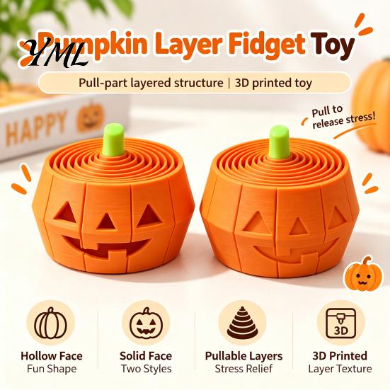 Small Pumpkin Collectible Halloween Stress Toy, Retractable Spiral Fidget Sensory Toy for Kids Adults Adults, 3D Printed Desktop Decoration,