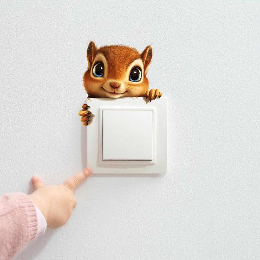 Cartoon Cute Squirrel Bedroom Living Room Switch Home Background Beautification Wall Stickers