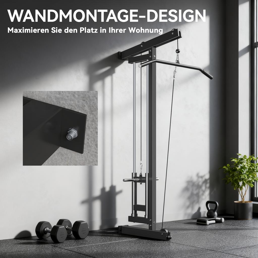 Wall Mounted Lat Pull Down Machine, Crossover Cable Machine with High & Low Pulleys for Home Gym Full Body Workout