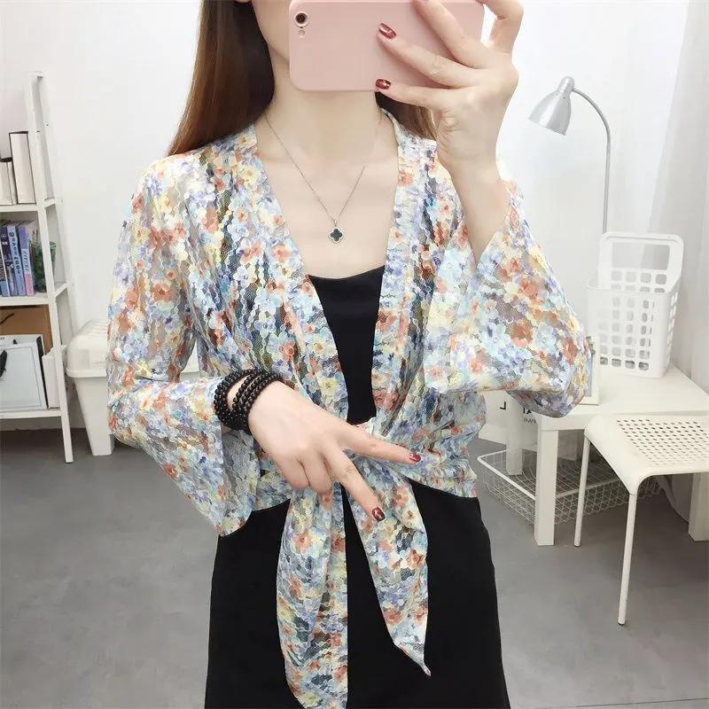 WTEMPO Повседневные однотонные кружевные солнцезащитные шали с цветочным принтом, пальто женские, весна-лето, повседневные, универсальные, тонкие, дышащие кардиганы