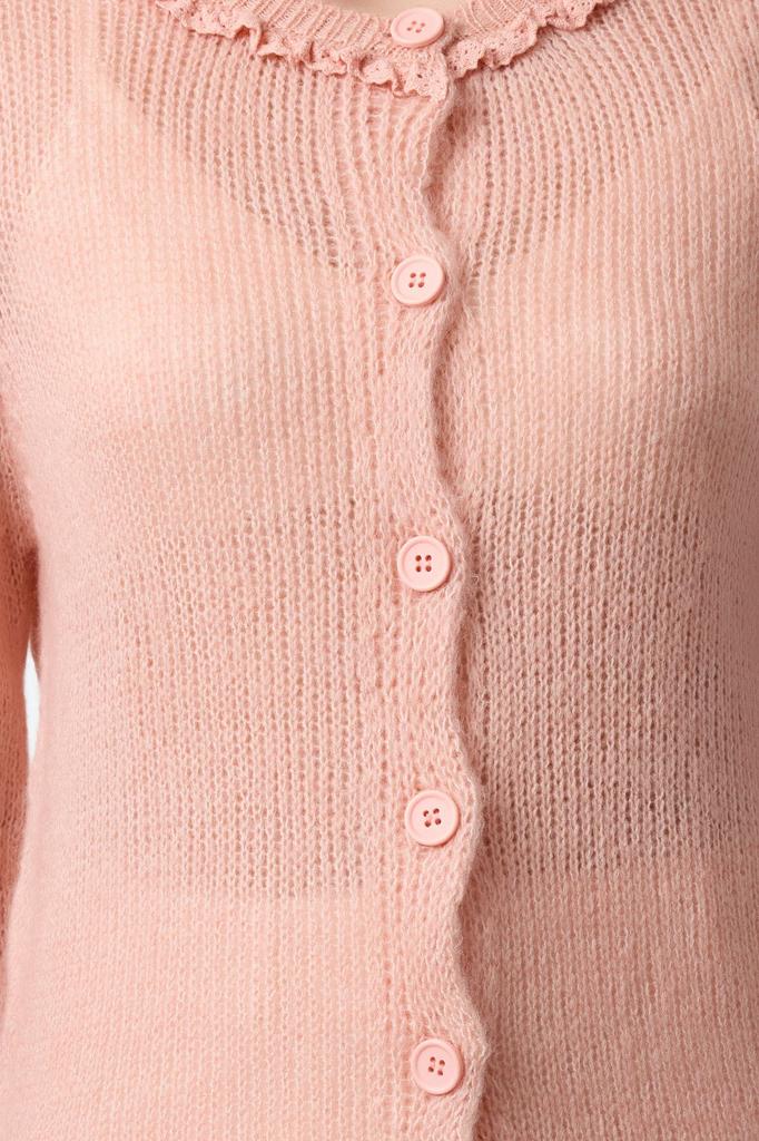 Women's Fashion Stylish Cardigan Pink Soft Textured Tulle Embroidered Knitwear Cardigan