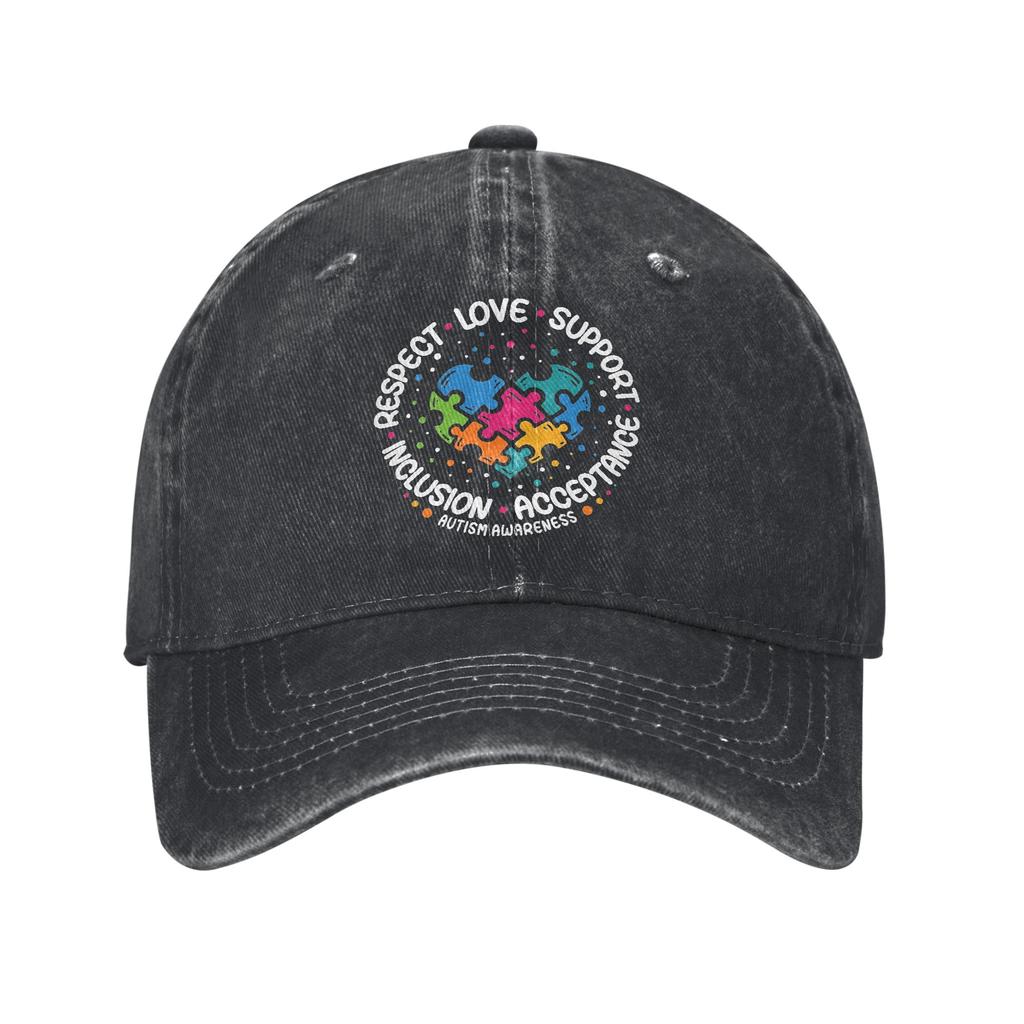 Unisex Autism Awareness Respect Love Support Print Hat Vintage Distressed Denim Washed Baseball Cap Adjustable