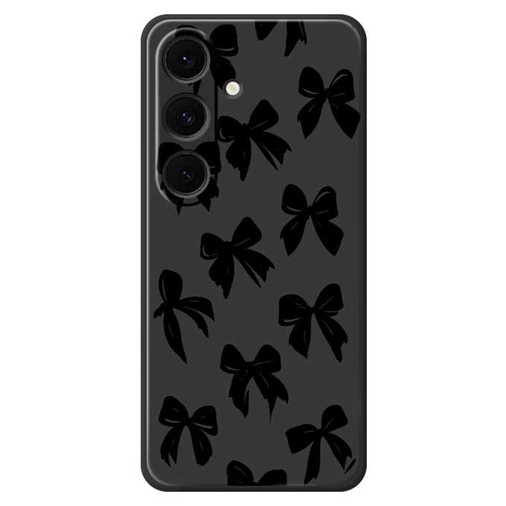 For Samsung Galaxy S25+ Case Black Bow Pattern Printing Straight Edge TPU Phone Back Cover