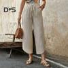 Женские брюки, регулируемые, с эластичной резинкой на талии, повседневные брюки, однотонные, широкие, свободные брюки, повседневная одежда