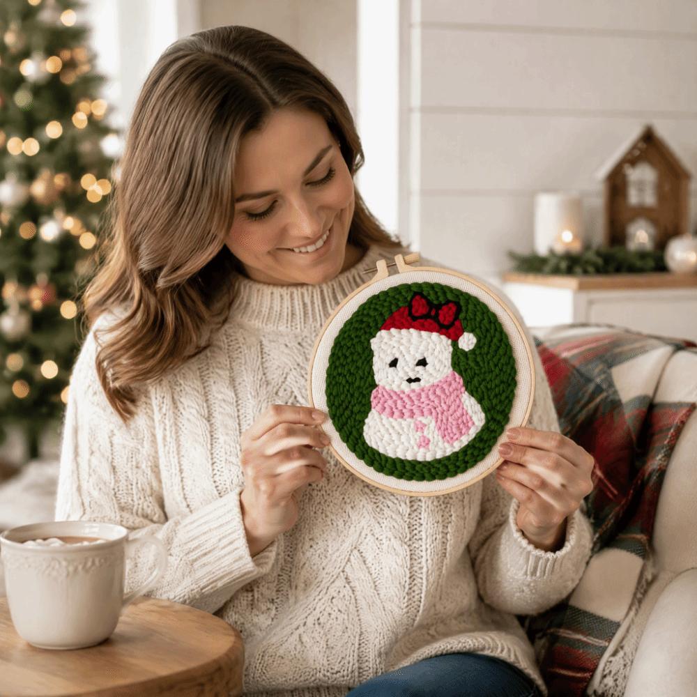 Handmade Yarn Art Punch Needle Kit Merry Christmas Rug Hooking Kit Yarn Craft Kit Handmade Gift