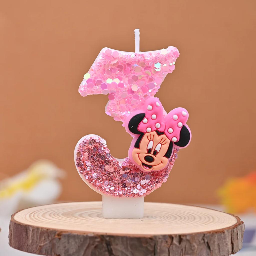 0-9 Pink Sparkling Powder Mouse Kids Happy Birthday Number Candles Cartoon Cake Cupcake Topper Event Party Decoration Supplies