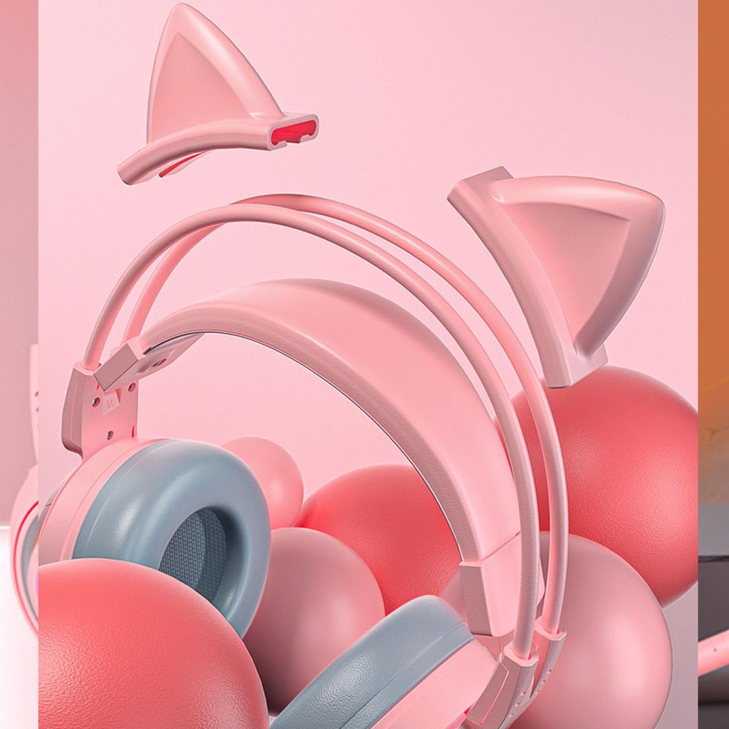 Наушники Cat Ear с микрофоном для шумоподавления для девочек, полностью обернутые амбушюры, проводные, игровые