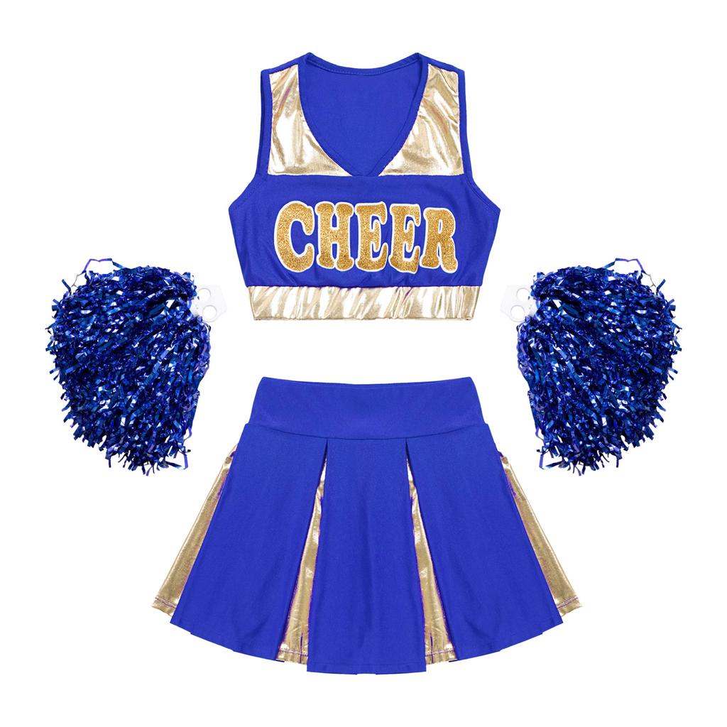 Униформа черлидинга для девочек, нарядное платье, костюм для косплея на Хэллоуин, укороченный топ с юбкой и цветами в виде рук