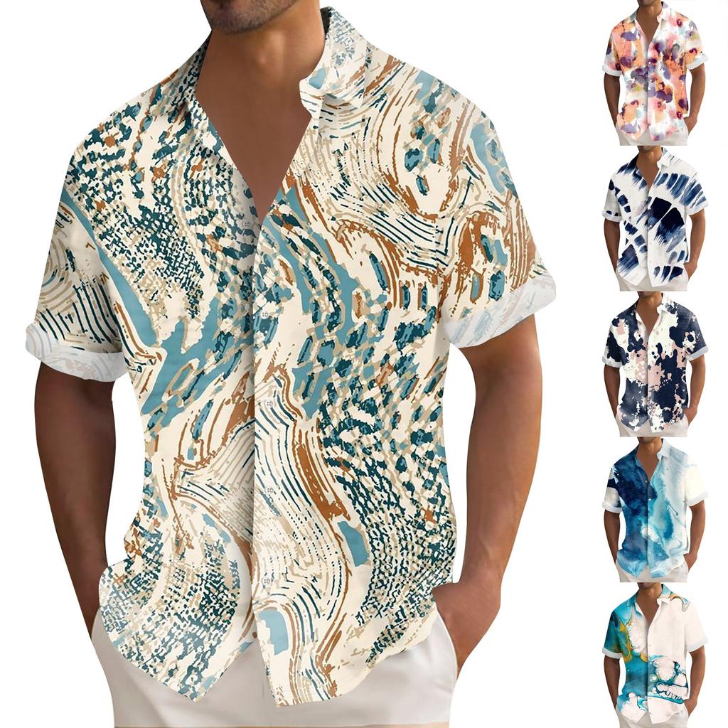 Гавайская рубашка для мужчин, мужские винтажные рубашки для боулинга на пуговицах, летняя пляжная рубашка с коротким рукавом