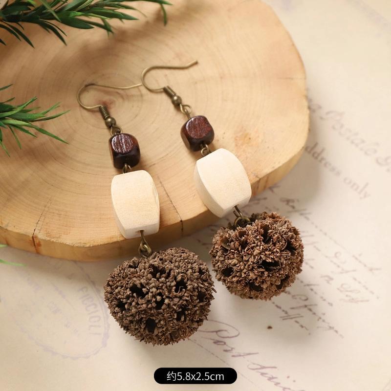 Оригинальные серьги Mori Plant Fruit, натуральные желуди, ручная работа, ретро-женские длинные серьги, этнический стиль, литературная и традиционная китайская медицина