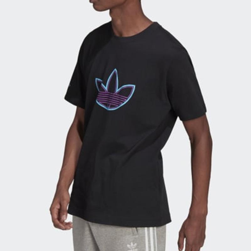 Adidas Originals Outline Logo T Breathable Round Neck Sports Badge Print Short Sleeve T-Shirt Men Tops Black HE4683