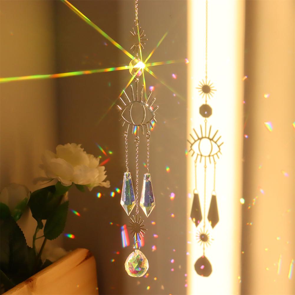 Crystal Star Sun Wind Chimes Hexagon Diamond Prisms Hanging Light Catcher Rainbow Make Window Curtains Pendant Home Room Deocr