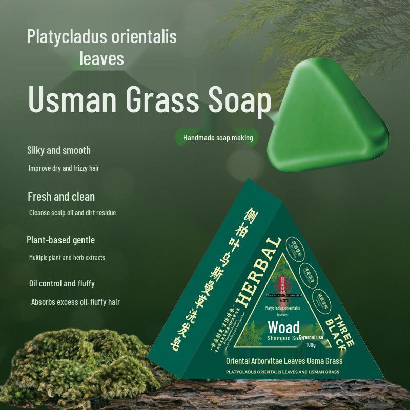 Ручное мыло-шампунь с листьями кипариса, горцем многоцветковым и травой усьмы для роста и питания волос - Аутентичная китайская лечебная формула