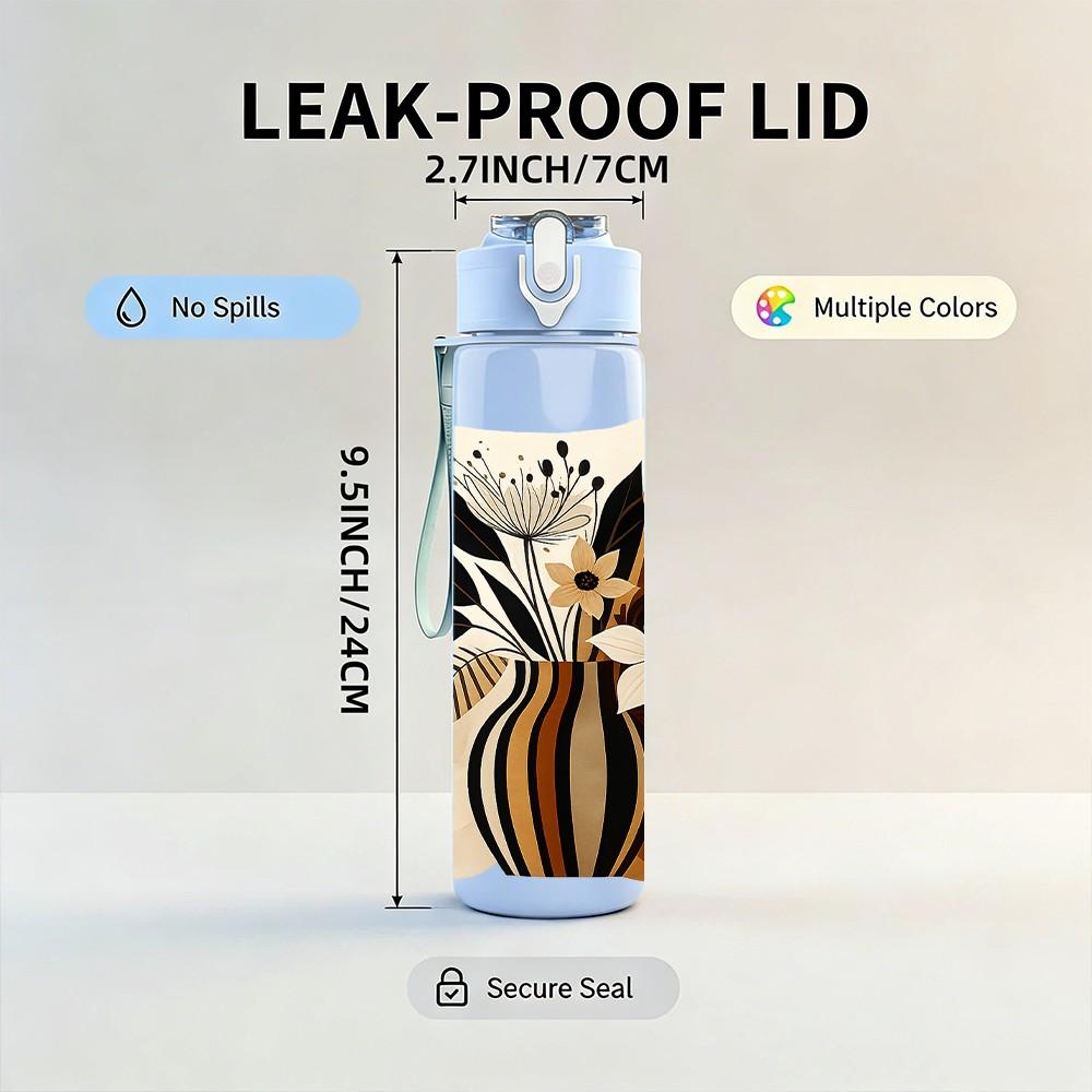 1PC Wheat Ear Boho Floral Art Print 750ml Color Plastic Sports Water Bottle Leakproof Flip Straw Lid Suitable for Sports Office Home Use