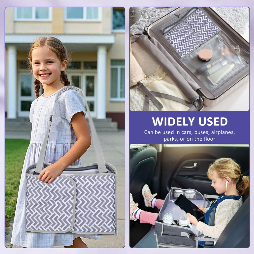 Car Kid Travel Tray Portable Car Seat Lap Tray Automotive Seat Lap Activity Table with Adjustable Strap Road Trip Essentials