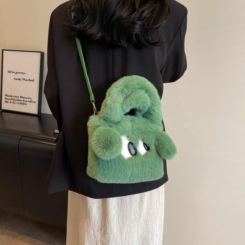 IELGY Женская меховая сумка, переносная плюшевая сумка-ведро через плечо с рисунком из мультфильма