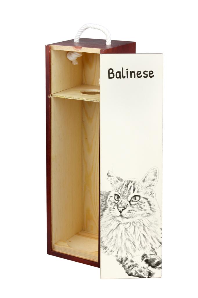 Balinese - wine box with a cat, alcohol box with graphics, personalized gift box from the Art-Dog brand