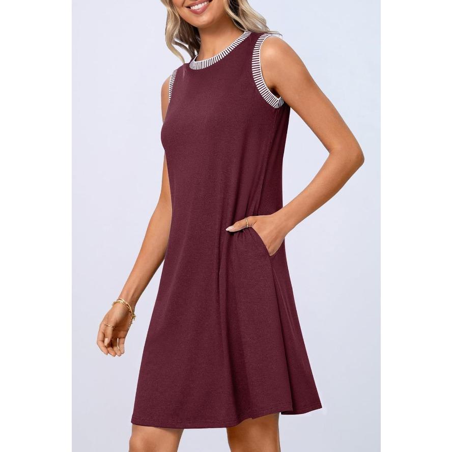 YYFS Женская мода лето весна однотонный принт без рукавов О-образный вырез свободная талия повседневные платья