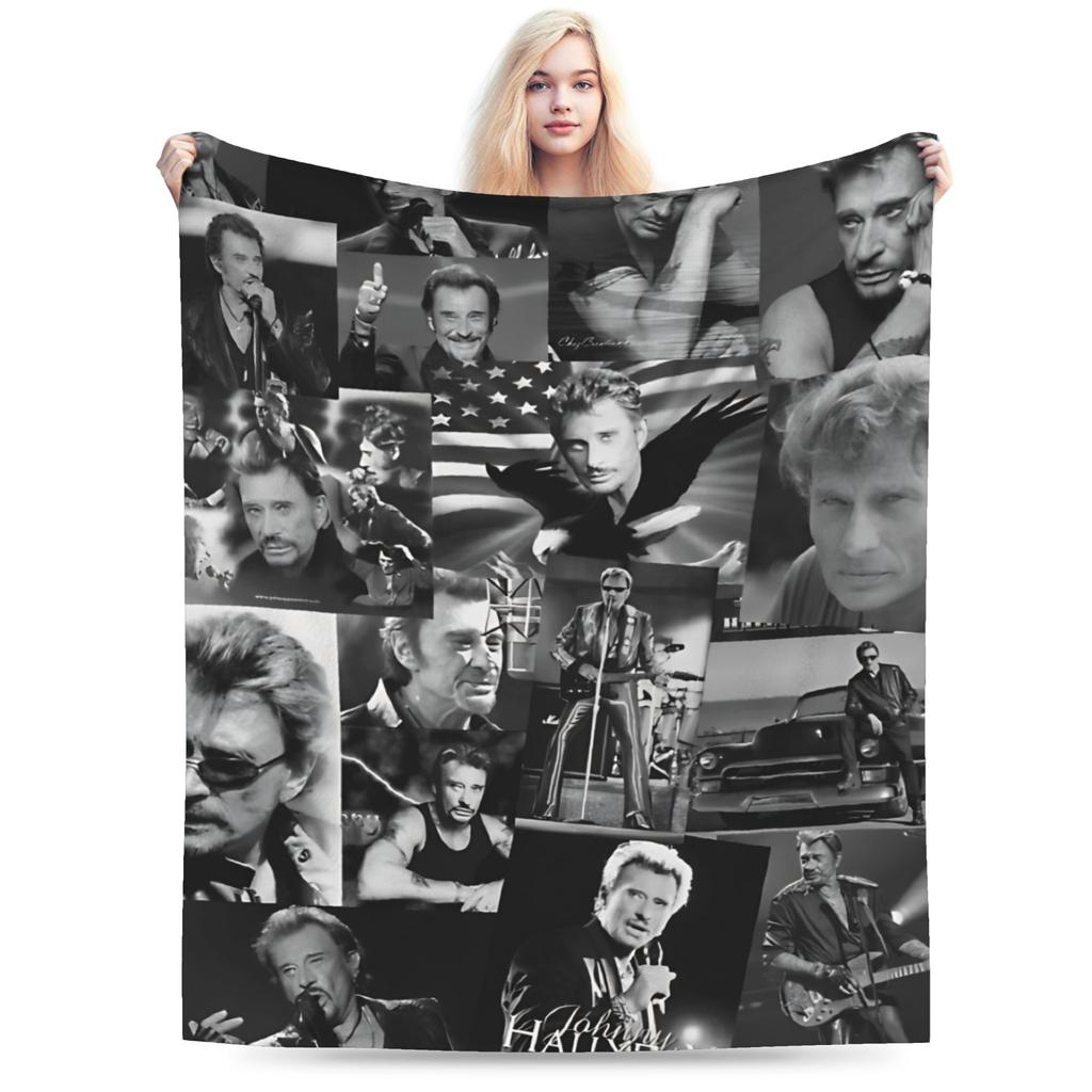 Johnny Hallyday Plush Blanket Girls Boys Flannel Throw Blanket For Outdoor Warm Soft DIY Quality Bedspread