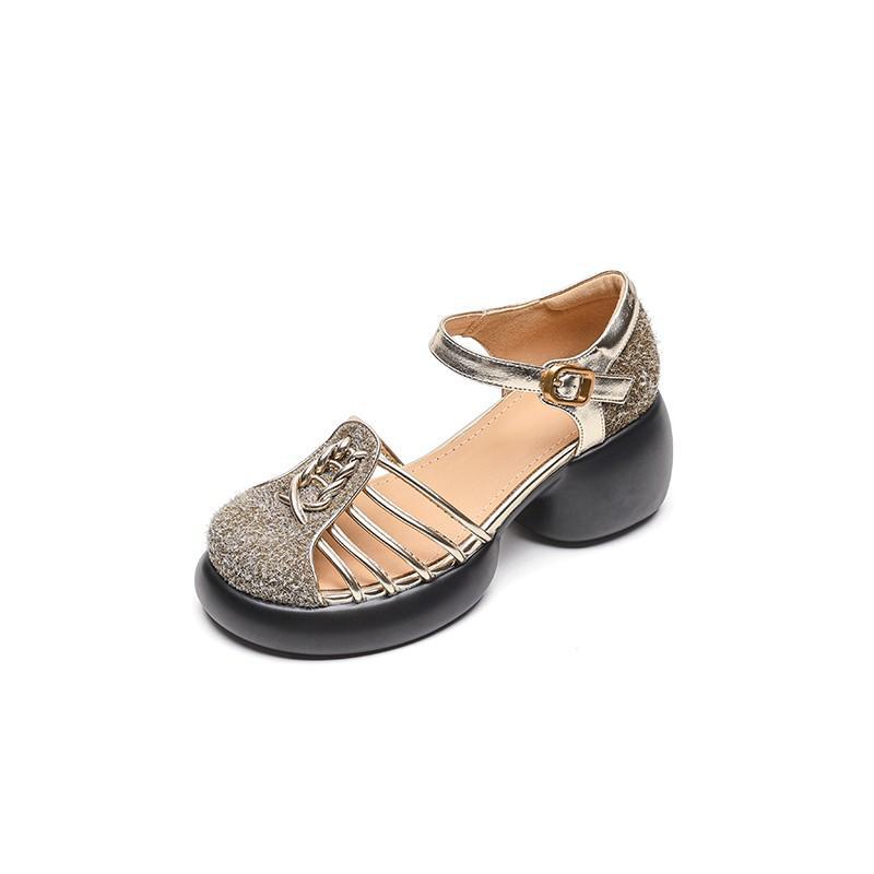 Наступая на дерьмо, чувствуя себя Baotou, босоножки на платформе, женские, 2025 года, новые летние туфли с полой свиной клеткой, французский толстый каблук, высокие каблуки