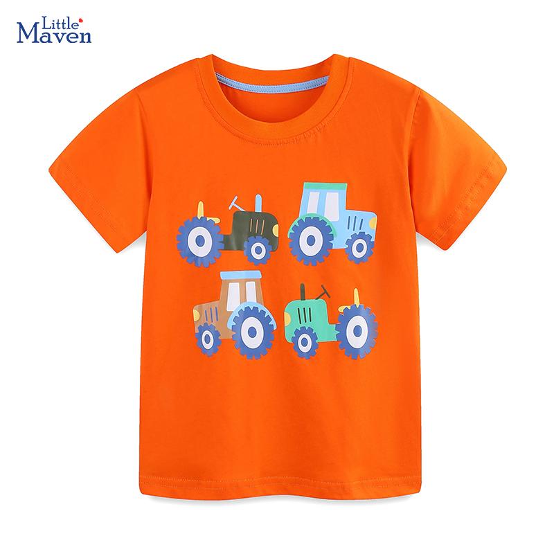 Little maven 2026 Summer New Kids Clothes Baby Boys Children's Clothing Cartoon Excavator T-shirts Cotton Kids 2-7 Years